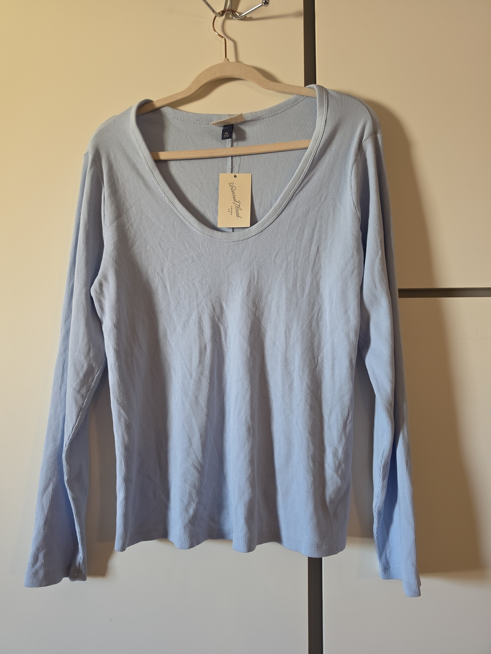 Light Blue Long-Sleeve Scoop Neck Women's Top